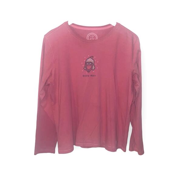 Life is good Long sleeve "Snow Man" women's graphic tee Sz L EUC - Picture 1 of 3